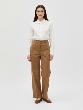 Sezane Trouser camel tan brown wool blend patch pocket wide leg pant 2